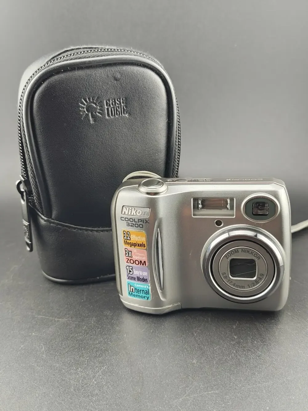 Nikon Coolpix 3200 3.2MP Vintage Y2K Digital Camera Silver Tested w/ Case Logic